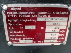 KOMPRESOR - SPRĘŻARKA ŚRUBOWA AIRPOL 5/0,8 NK40 ROK 2002
