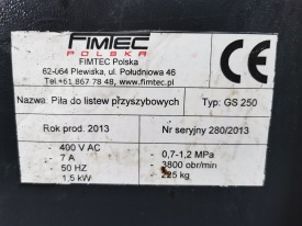 PIŁA DO LISTEW PRZYSZYBOWYCH GRAF SYNERGY / FIMTEC GS 250 ROK 2013